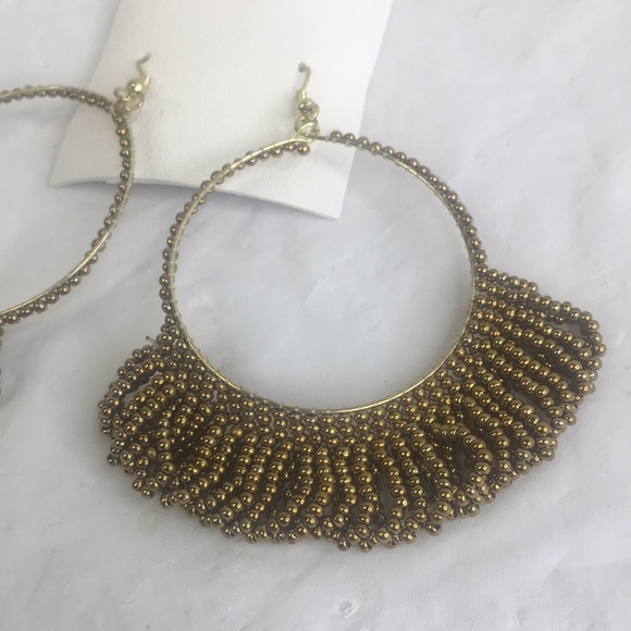 NEW Free People fringe hoop earrings gold beads - Picture 6 of 8